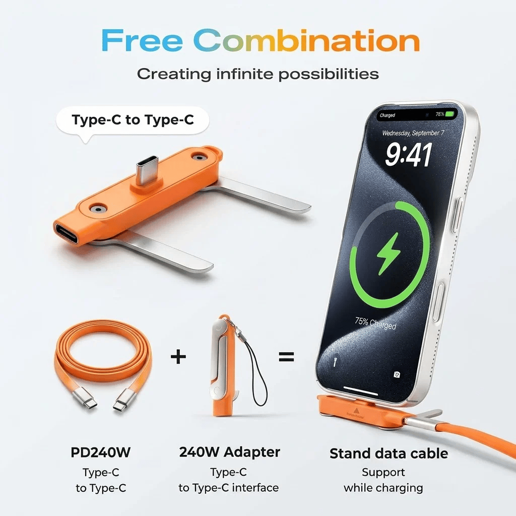 🔥Fast-Charging Cable with Detatchable Stand