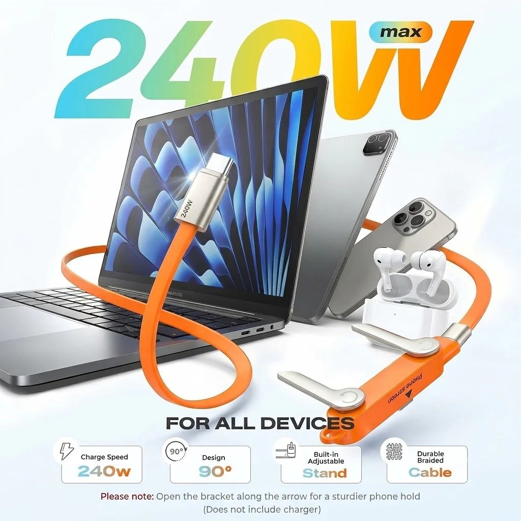 🔥Fast-Charging Cable with Detatchable Stand