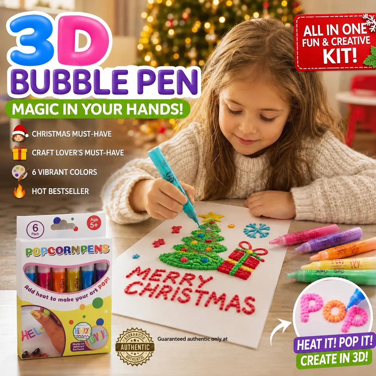 🔥Last Day 50% OFF🎁🔮Magic Pen – Draw 3D with one stroke!🎄 DIY Bubble Popcorn Drawing Pens🔥