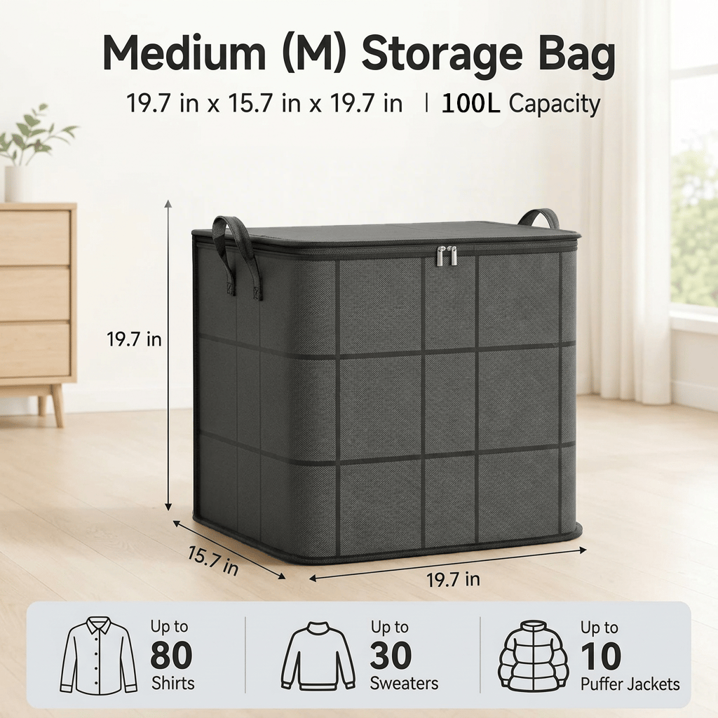 ⚡Hot Sales 50% OFF | Extra Large Capacity Storage Bag – Heavy Duty Zippered Organizer Bin for Quilts, Blankets, Clothing, Toys & Moving Supplies🏠❤