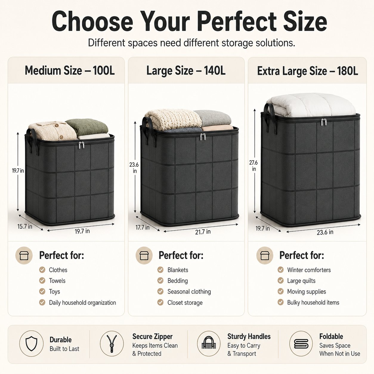 ⚡Hot Sales 50% OFF | Extra Large Capacity Storage Bag – Heavy Duty Zippered Organizer Bin for Quilts, Blankets, Clothing, Toys & Moving Supplies🏠❤