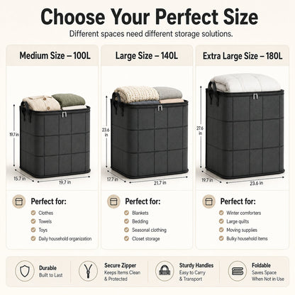 ⚡Hot Sales 50% OFF | Extra Large Capacity Storage Bag – Heavy Duty Zippered Organizer Bin for Quilts, Blankets, Clothing, Toys & Moving Supplies🏠❤