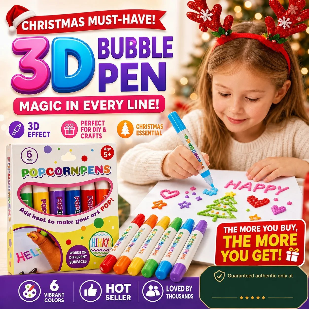 🔥Last Day 50% OFF🎁🔮Magic Pen – Draw 3D with one stroke!🎄 DIY Bubble Popcorn Drawing Pens🔥