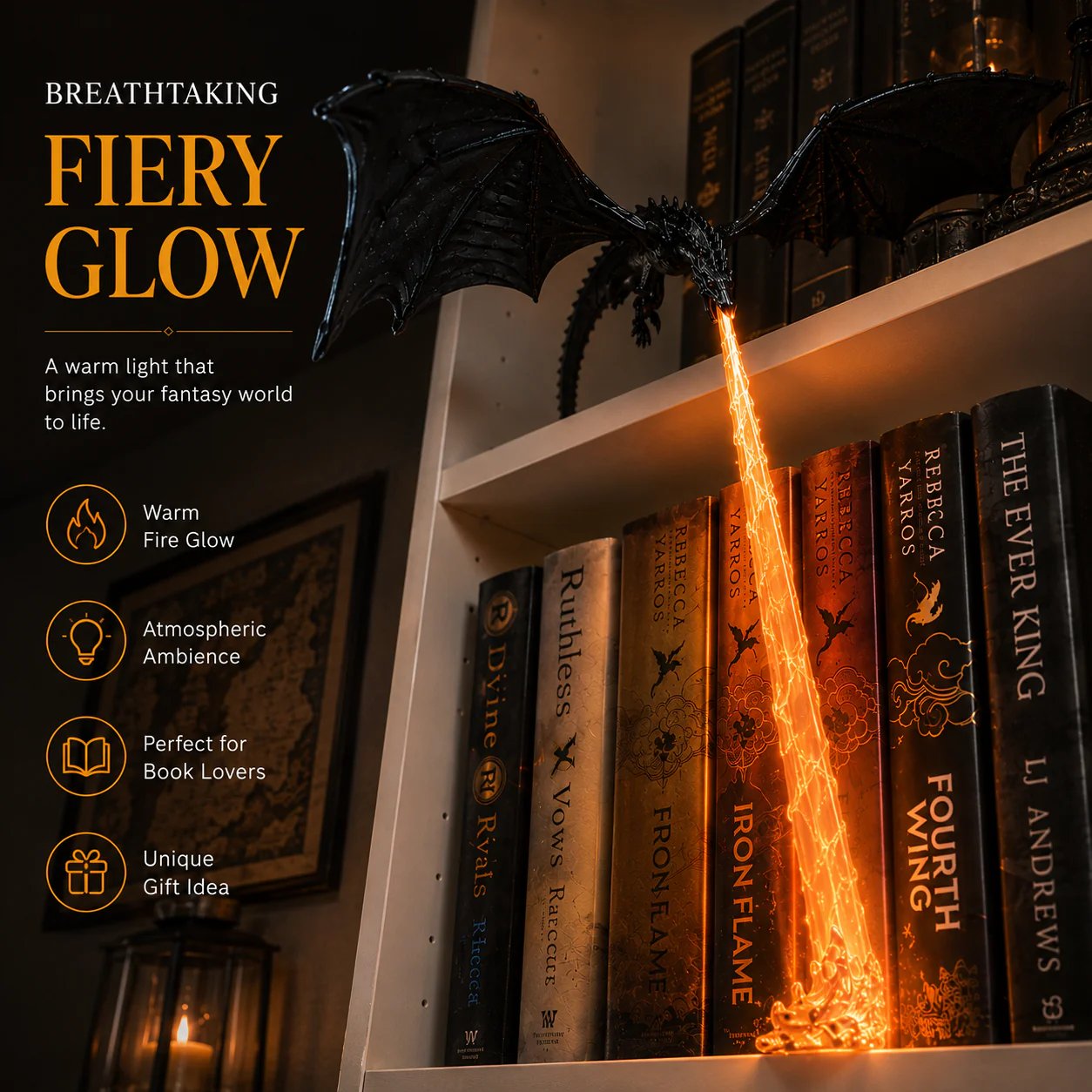 🔥 LAST DAY 50% OFF-🐉 Fire-Breathing Dragon Bookshelf Lamp – Fantasy LED Shelf Decor