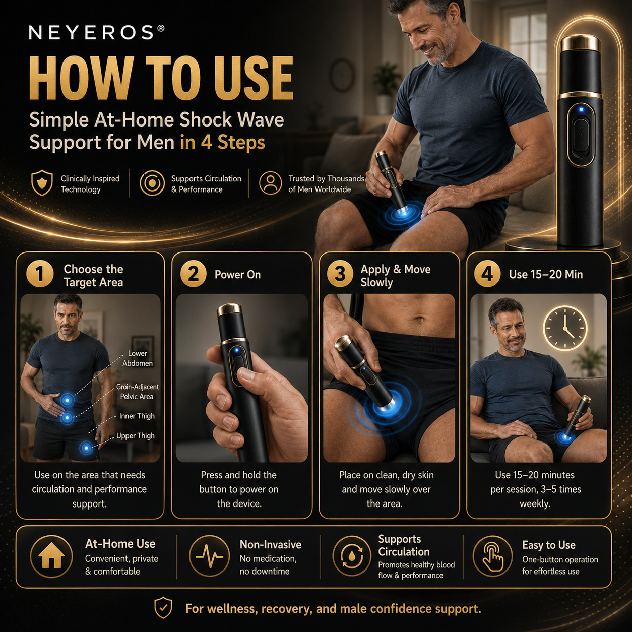 Ultrasonic Shock WaveTherapy Massager--Restore Circulation.Relieve Deep Pain.Rebuild Male Confidence.
