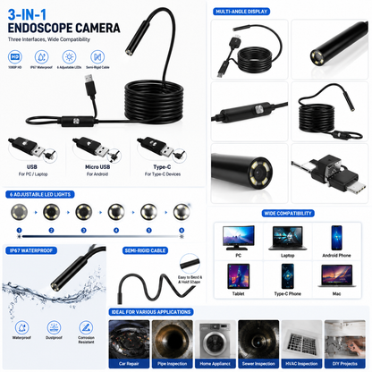 ⏰🔥LIMITED TIME 50% OFF!🔥50K+ SOLD!3 In 1 Endoscope