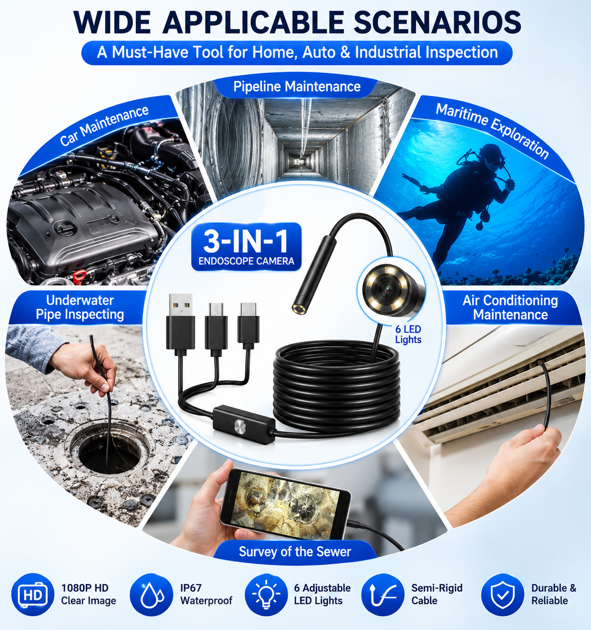 ⏰🔥LIMITED TIME 50% OFF!🔥50K+ SOLD!3 In 1 Endoscope