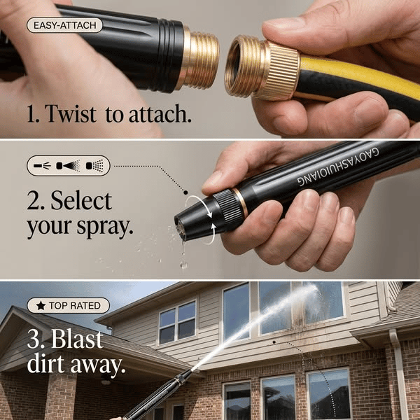 🏆25K+ SOLD 🔥✨Heavy Duty Adjustable Twist Hose Nozzle Jet Sweeper Nozzle