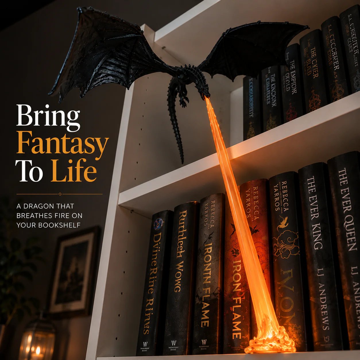 🔥 LAST DAY 50% OFF-🐉 Fire-Breathing Dragon Bookshelf Lamp – Fantasy LED Shelf Decor