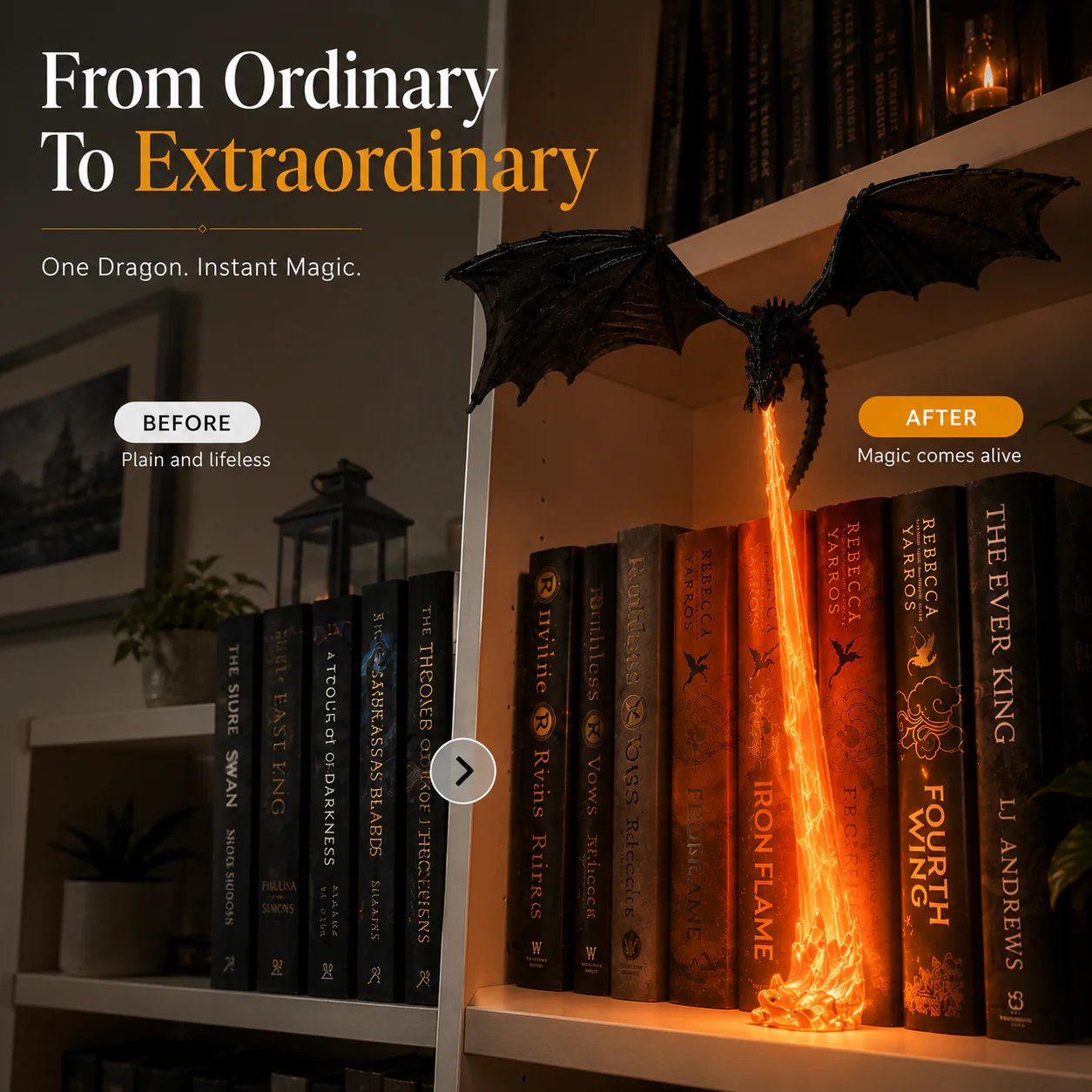 🔥 LAST DAY 50% OFF-🐉 Fire-Breathing Dragon Bookshelf Lamp – Fantasy LED Shelf Decor